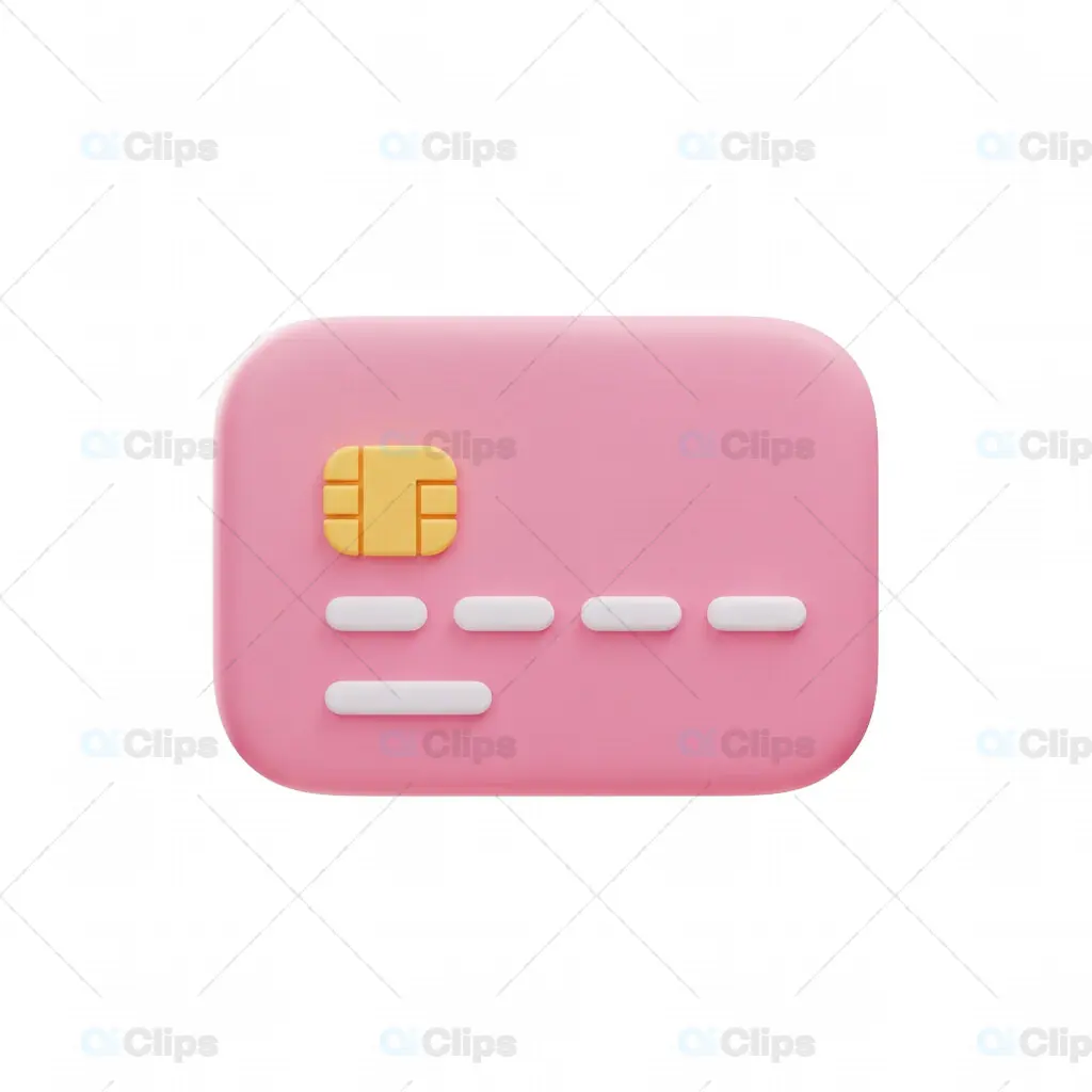3D Minimalist Pink Credit Card with Golden Chip and Transparent Background
