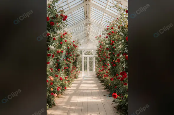 Romantic Greenhouse with Red Roses