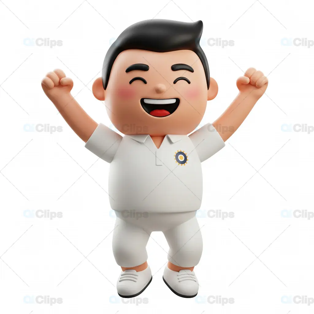3D Cheerful Cricket Player Celebration Pose