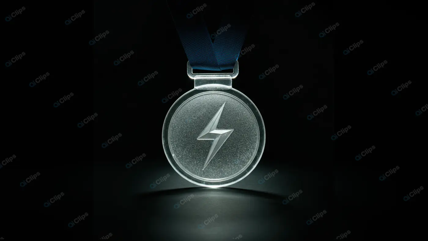 Silver Medal with Lightning Bolt Design on Dark Background