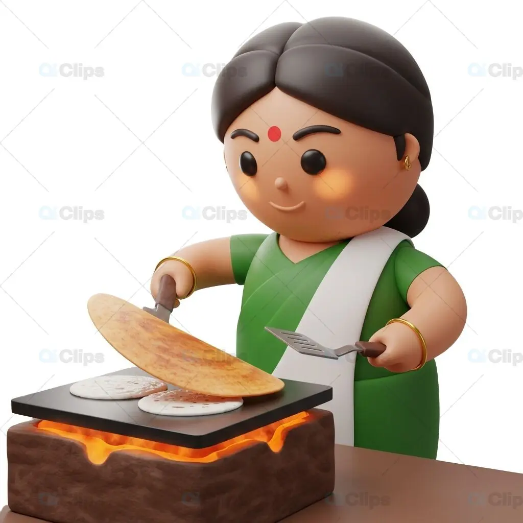 Traditional South Indian Woman Cooking Dosa
