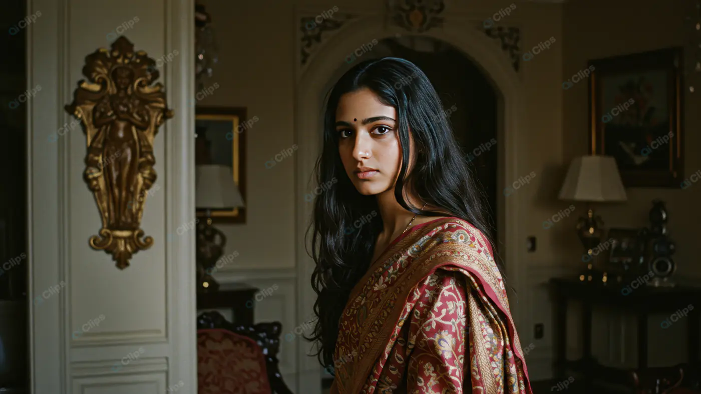 Traditional Indian Woman in Red Saree – Classic Cultural Portrait Indoors