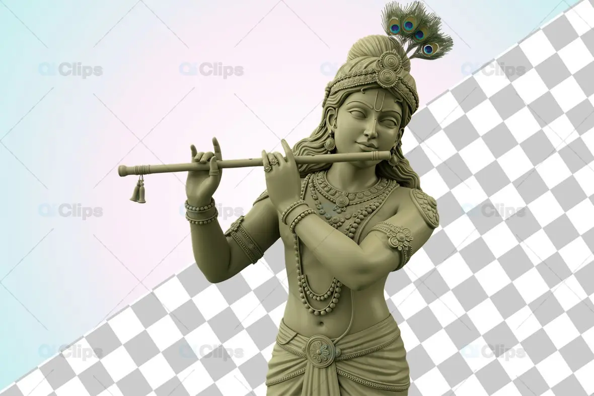 Lord Krishna Monochrome Sculpture - 3D Illustration
