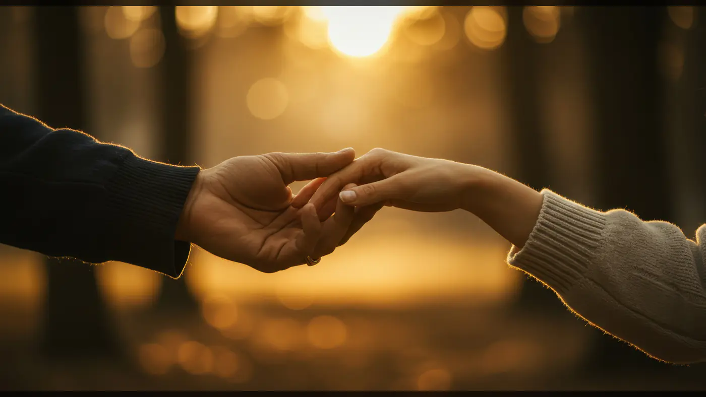 Romantic Couple Holding Hands at Sunset in Nature
