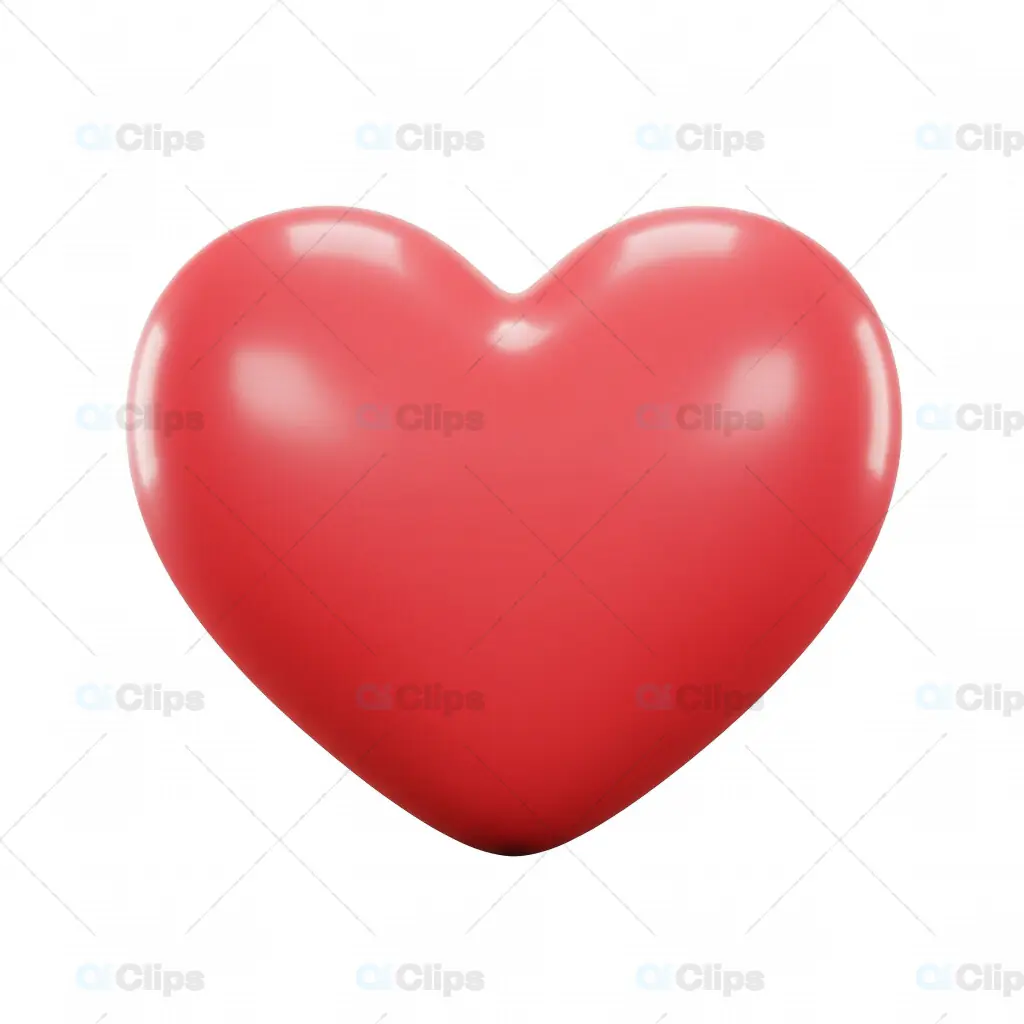 3D Glossy Red Heart Transparent Background