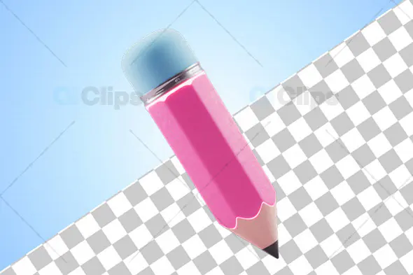 3D Pink Pencil with Blue Eraser and Transparent Background