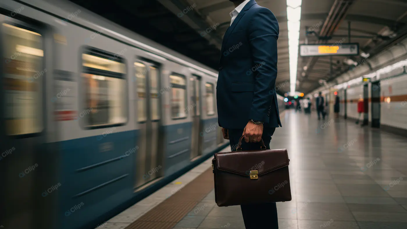 Indian Businessman with Briefcase Waiting at Metro Station – Corporate Commuting Photo