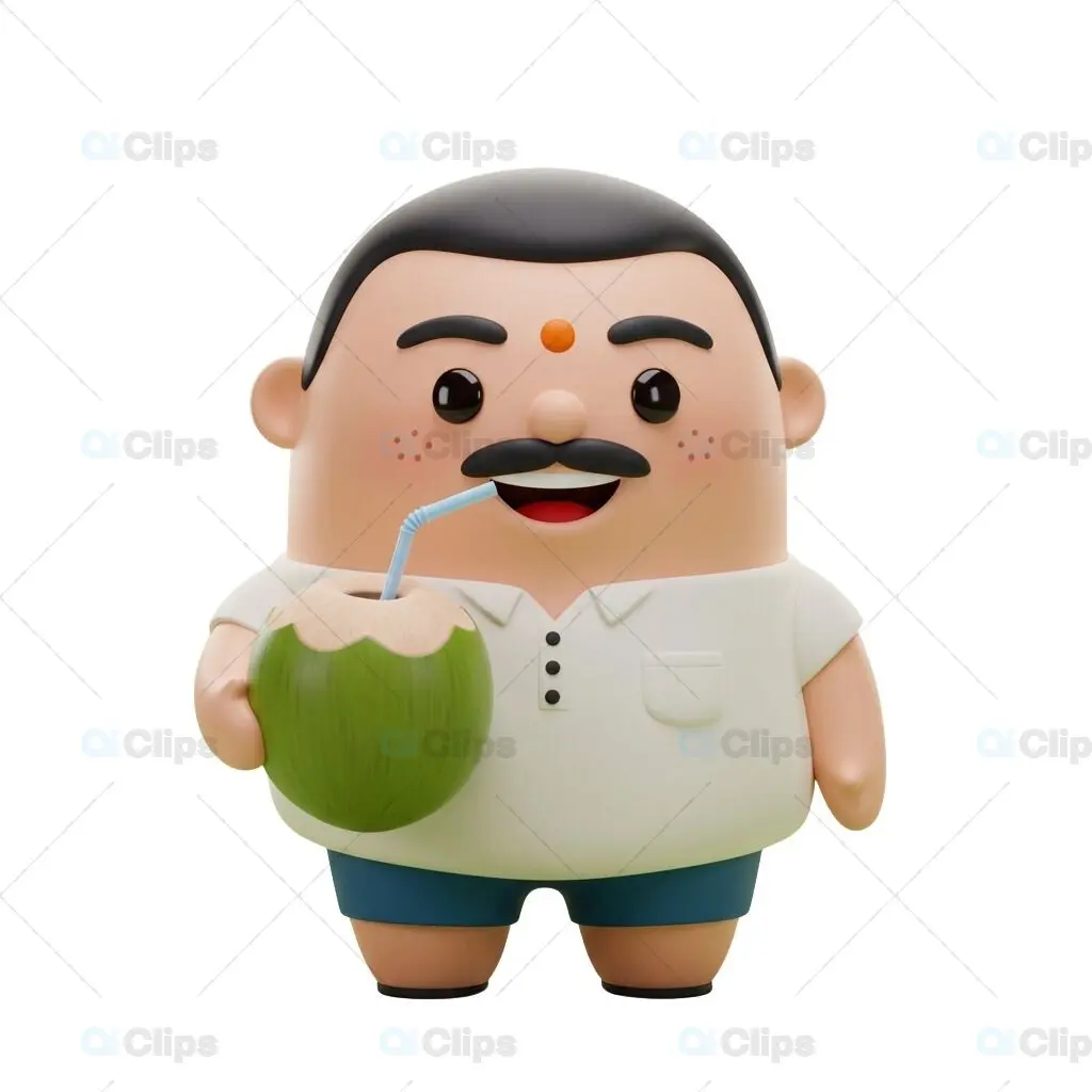 3D Character Drinking Coconut Water