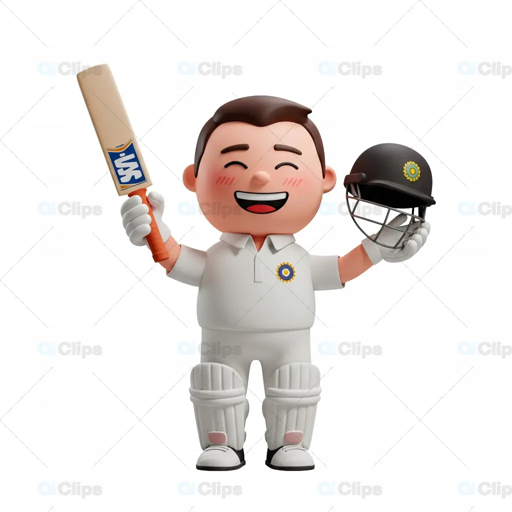 3D Cricket Player Celebrating a Century Pose