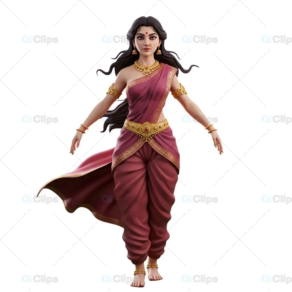 Graceful Indian Woman in Traditional Dhoti Saree - 3D Illustration