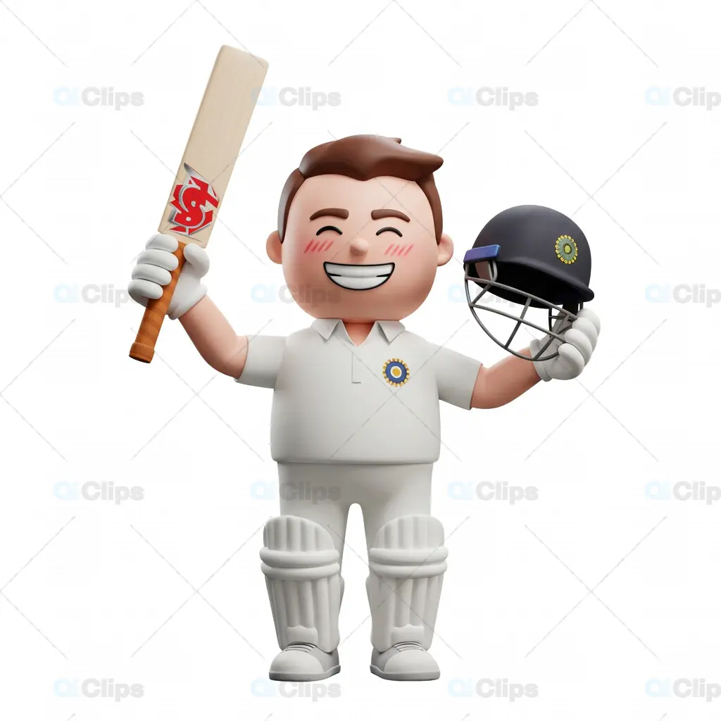 3D Cricket Player with Bat and Helmet - Indian Team Style