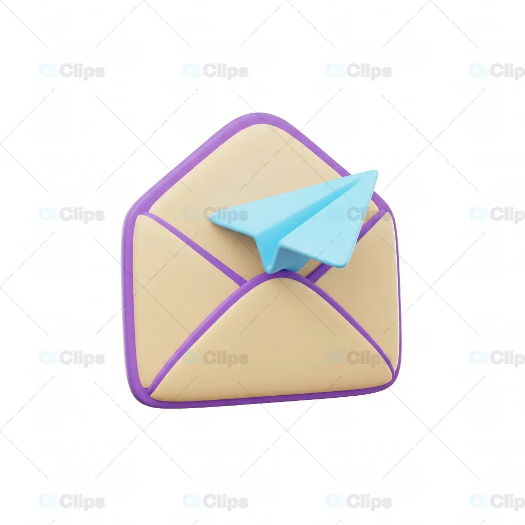 3D Envelope with Paper Plane Icon
