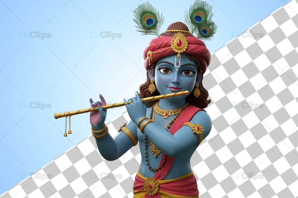 Lord Krishna Playing Flute - Divine 3D Illustration