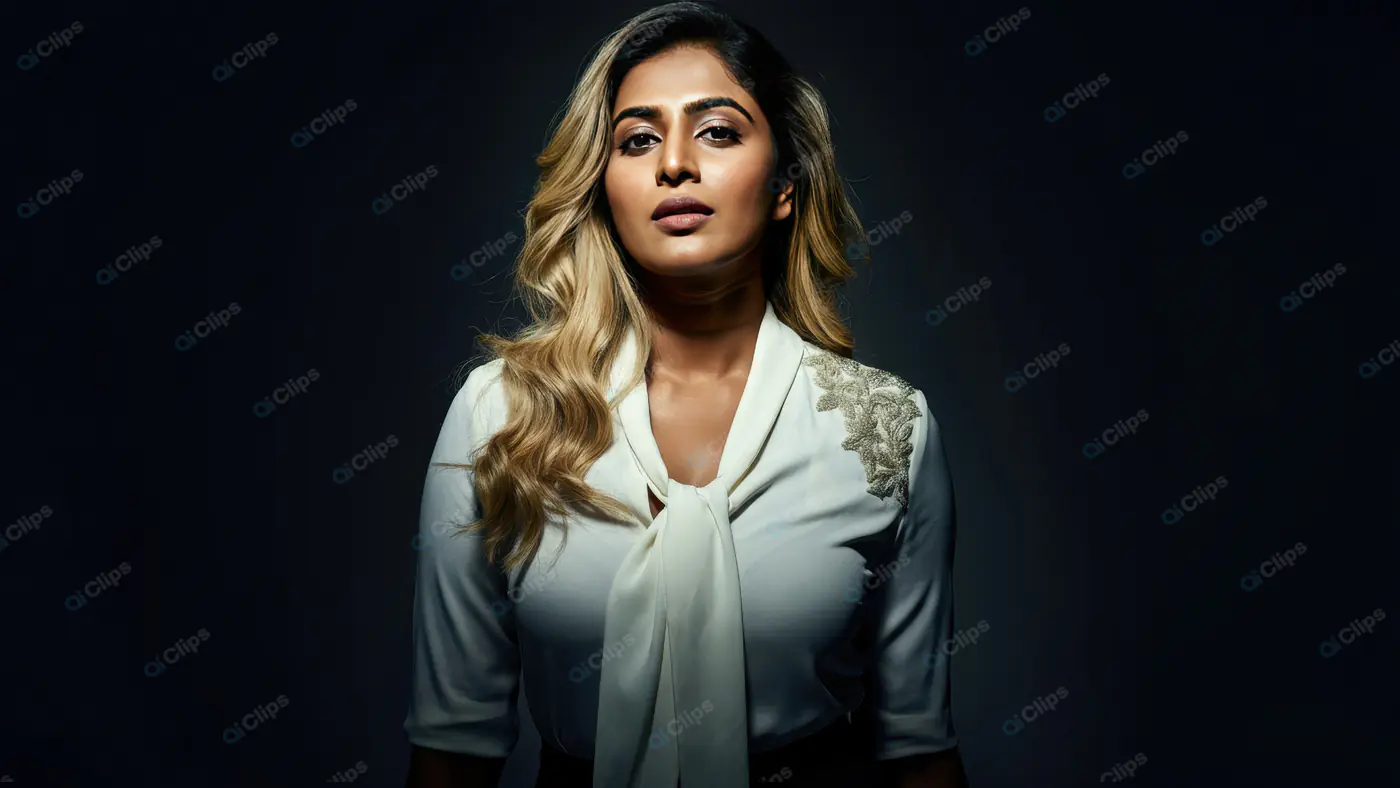 Stylish Indian Businesswoman in Formal White Blouse on Dark Background