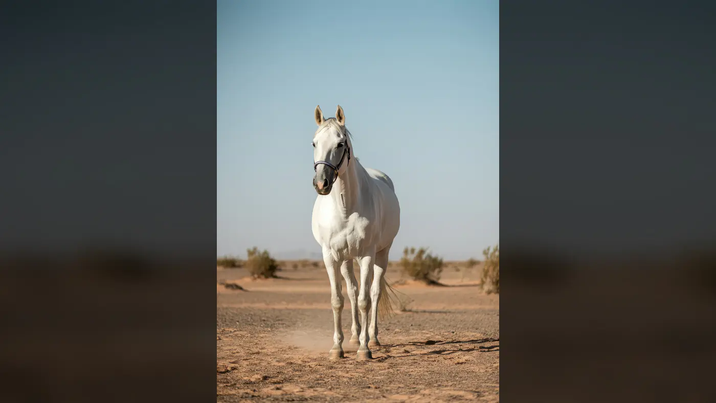Elegant White Horse in Desert Landscape