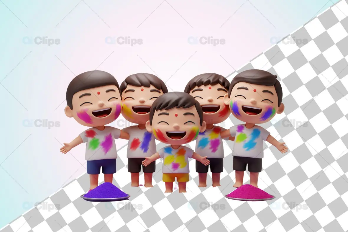 3D Kids Group Holi Celebration"