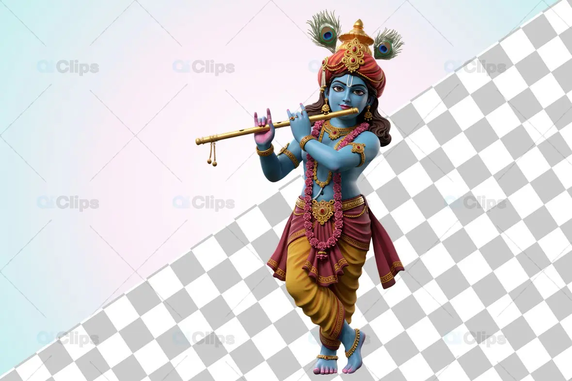 Lord Krishna Playing Flute - 3D Illustration