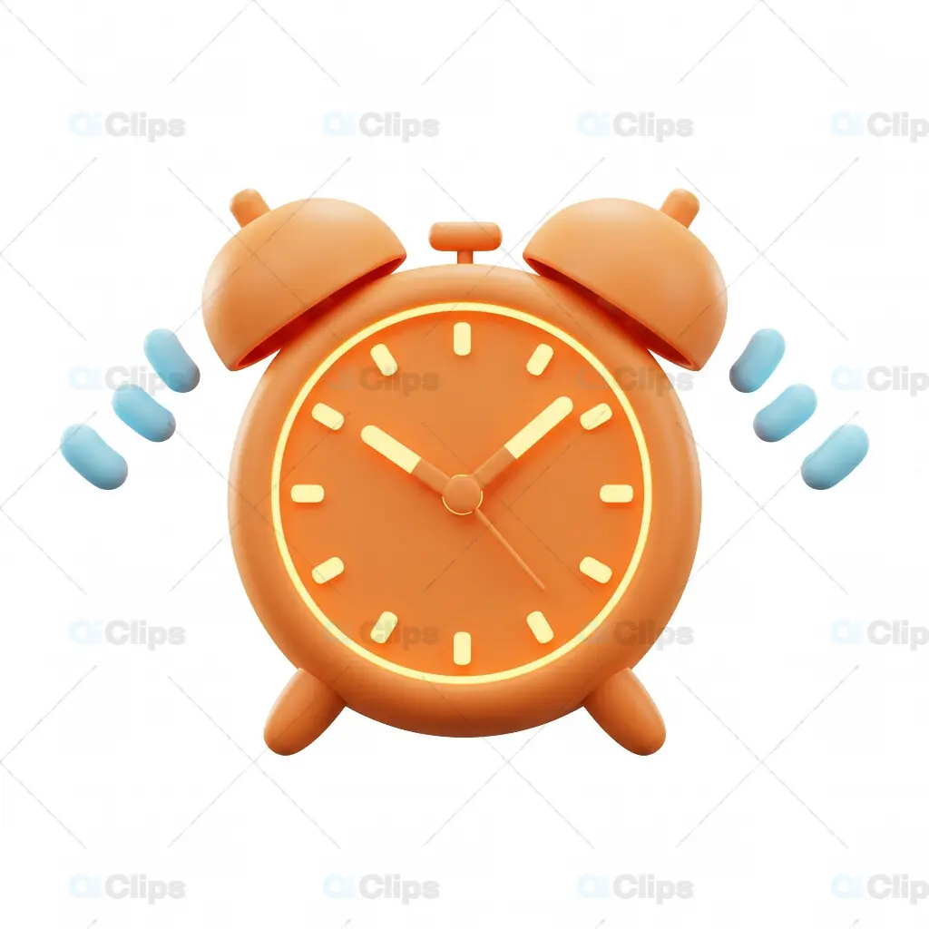 3D Orange Alarm Clock Illustration with Transparent Background