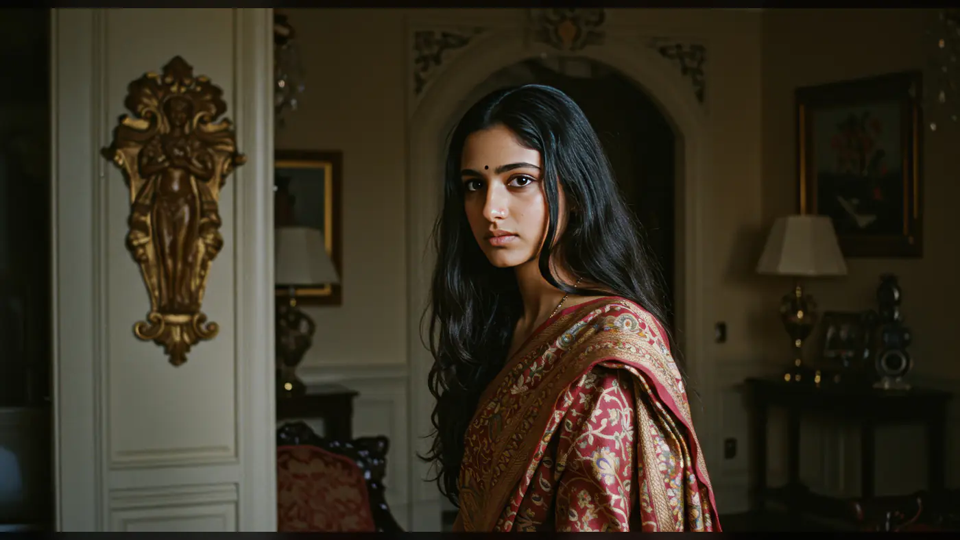 Traditional Indian Woman in Red Saree – Classic Cultural Portrait Indoors