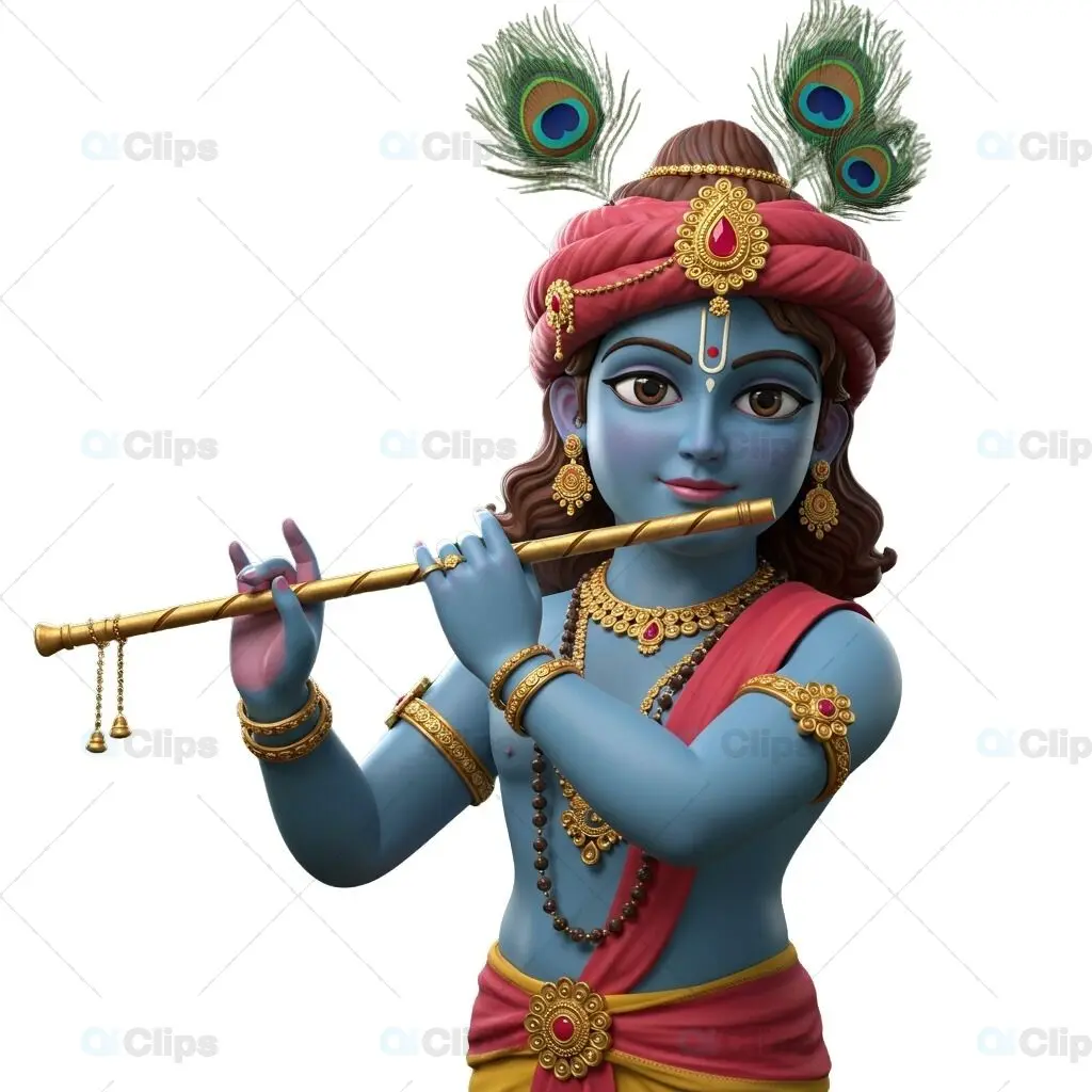 Lord Krishna Playing Flute - Divine 3D Illustration