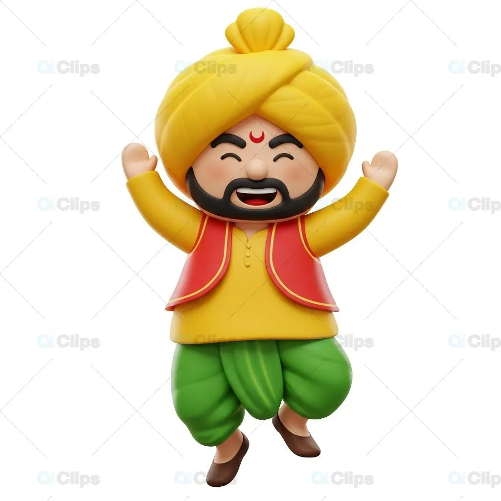 Joyful Indian Man with Turban - 3D Illustration