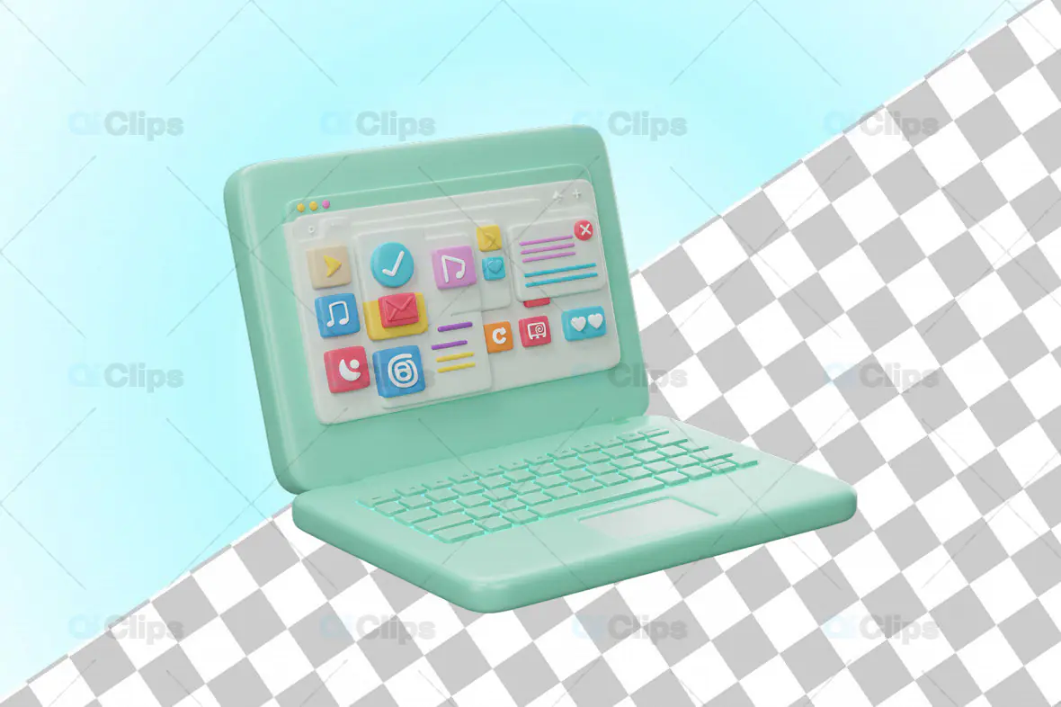 3D Laptop Icon with Application Dashboard