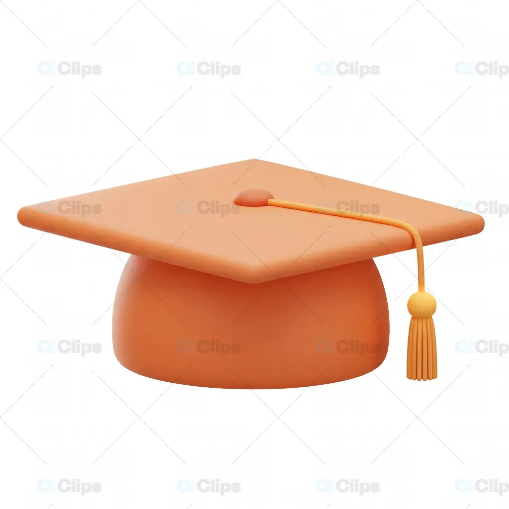 3D Graduation Cap with Orange Tassel and Transparent Background