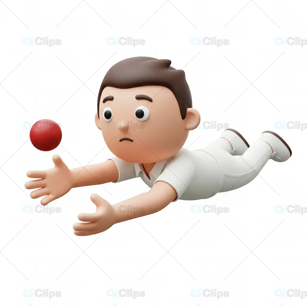 3D Diving Cricket Fielder Illustration