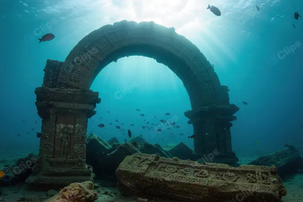 Mystical Underwater Arch of Ancient Indian Temple Ruins