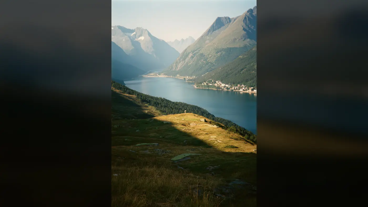 Scenic Mountain Lake Landscape with Alpine Village