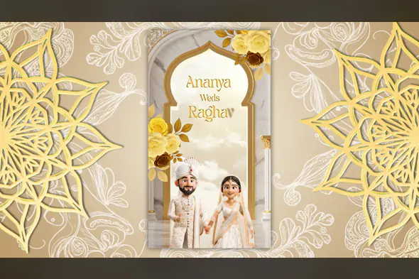 Royal Cartoon Couple Wedding Invitation Template for After Effects