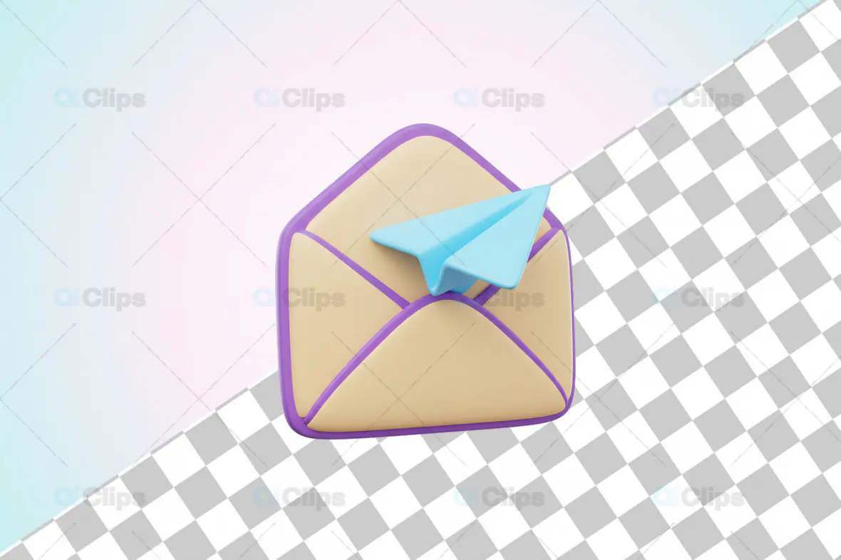 3D Envelope with Paper Plane Icon