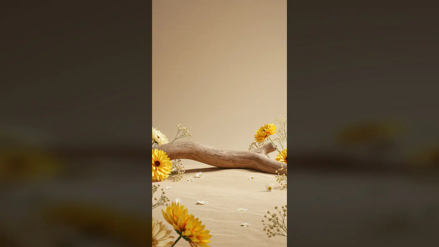 Rustic Floral Mockup with Wooden Branch and Yellow Flowers