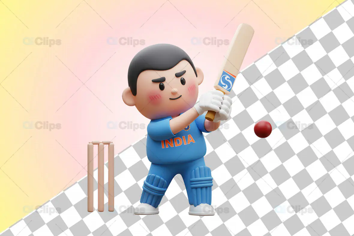 3D Cartoon Indian Cricket Player in Batting Pose