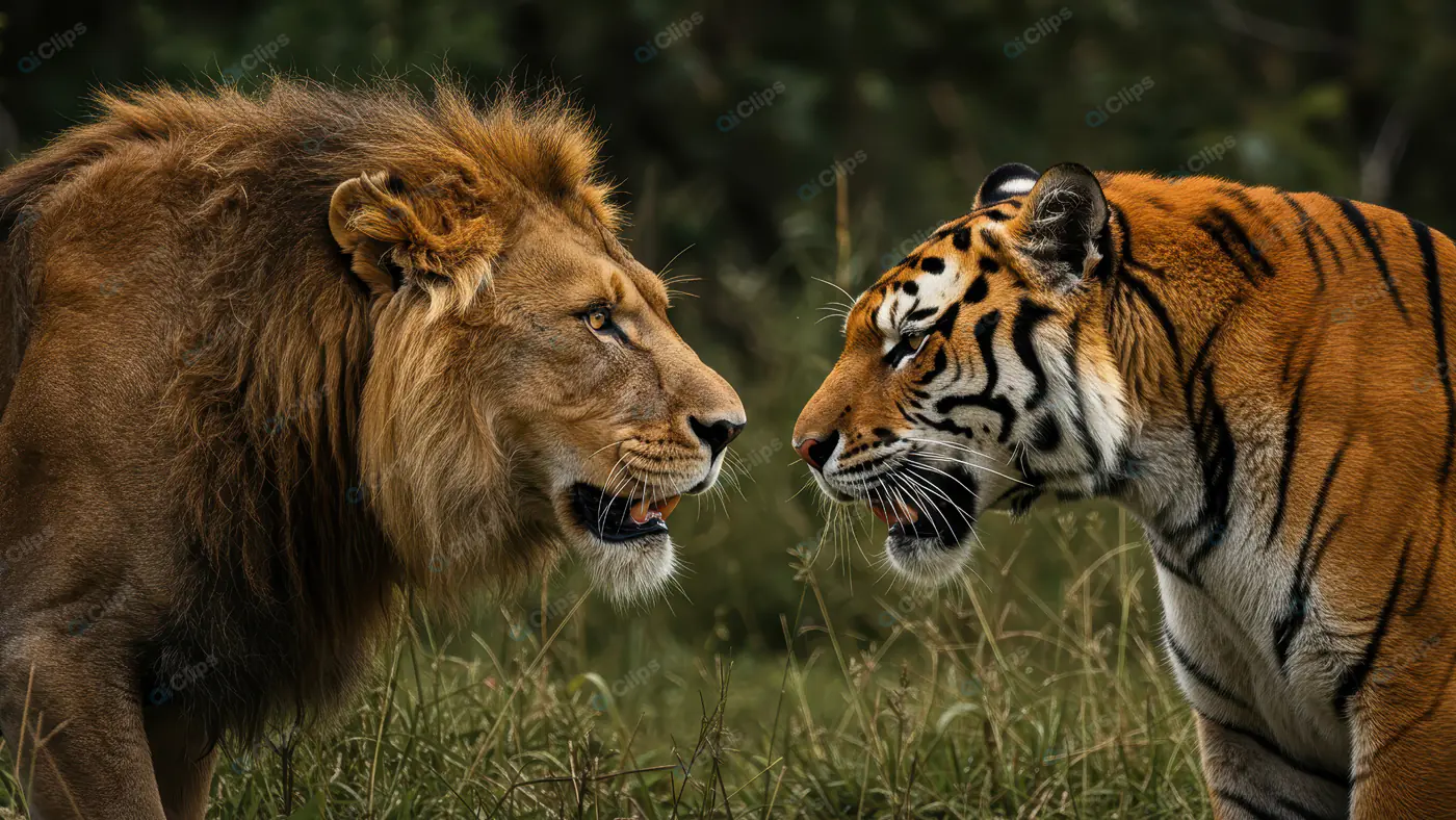 Intense Face-off Between a Lion and Tiger in the Wild Grasslands