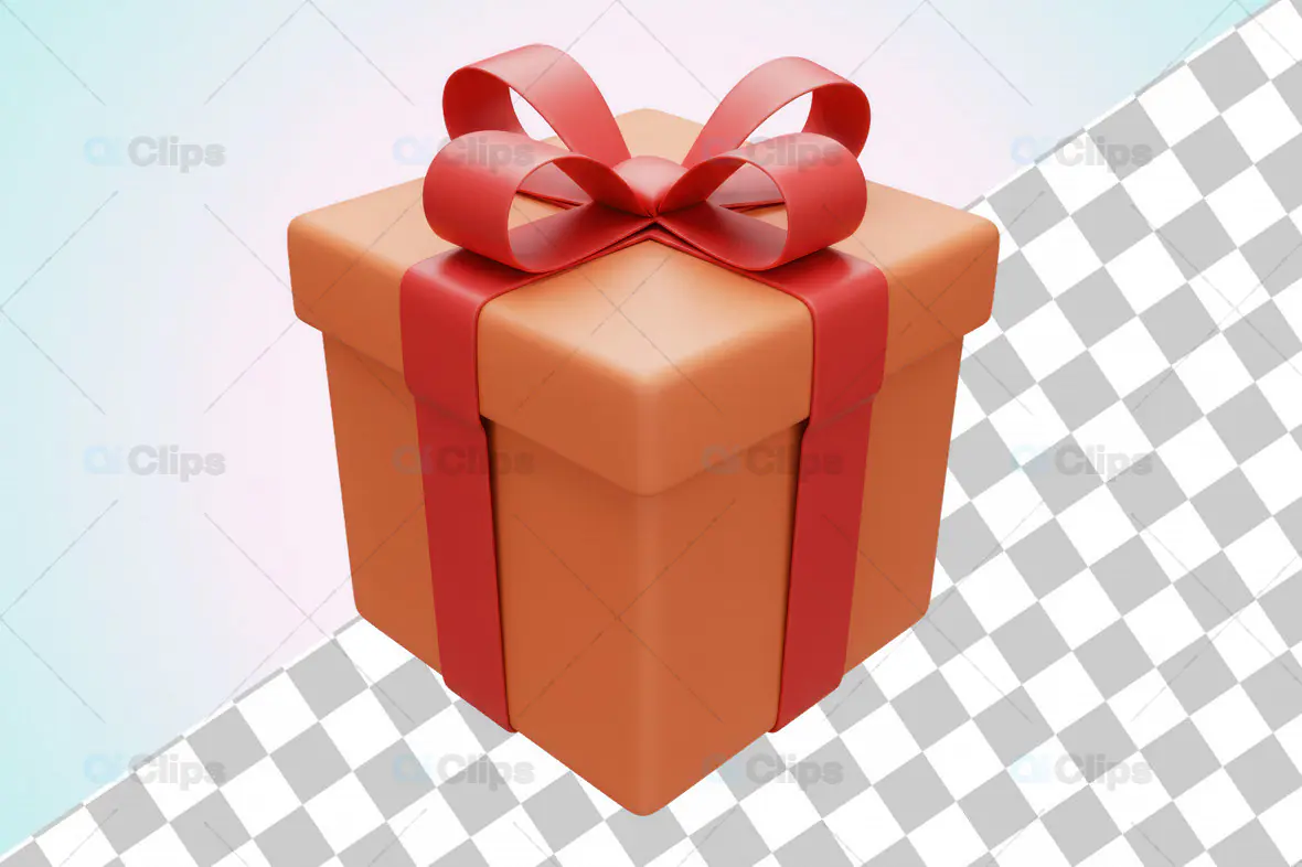 3D Orange Gift Box with Red Ribbon and Transparent Background