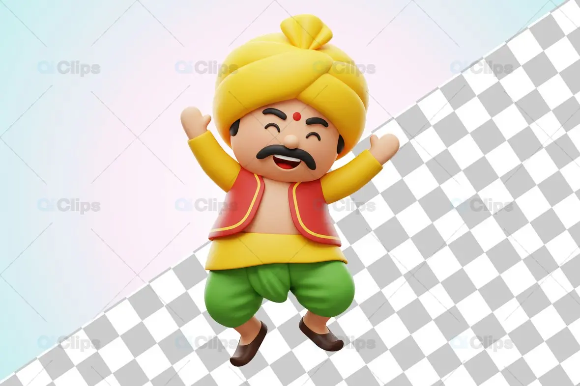 Cheerful Indian Man in Traditional Attire - 3D Illustration