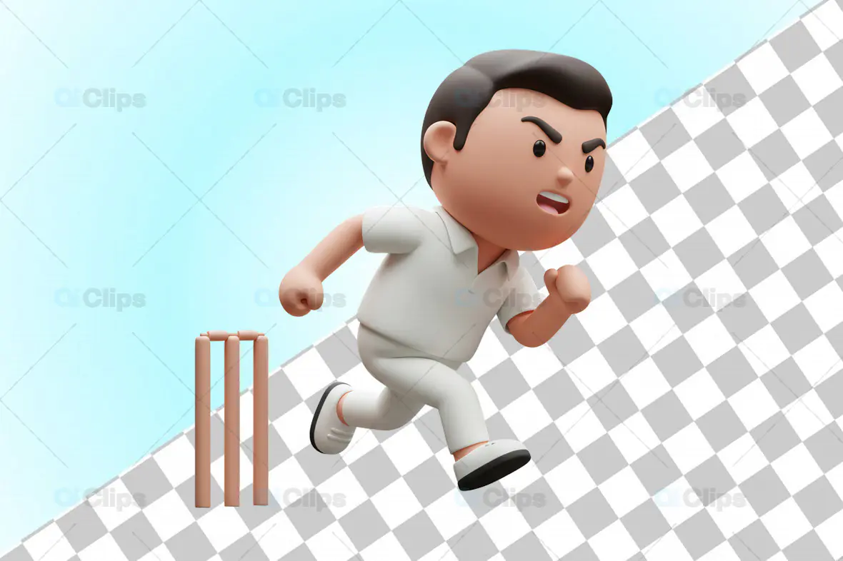 3D Cricket Bowler Action Pose
