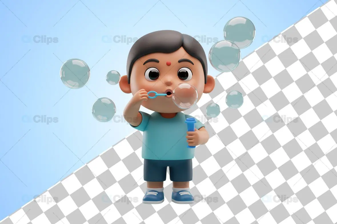 3D Child Blowing Bubbles