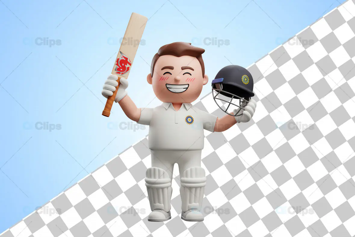3D Cricket Player with Bat and Helmet - Indian Team Style