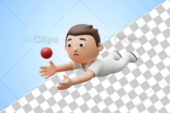 3D Diving Cricket Fielder Illustration