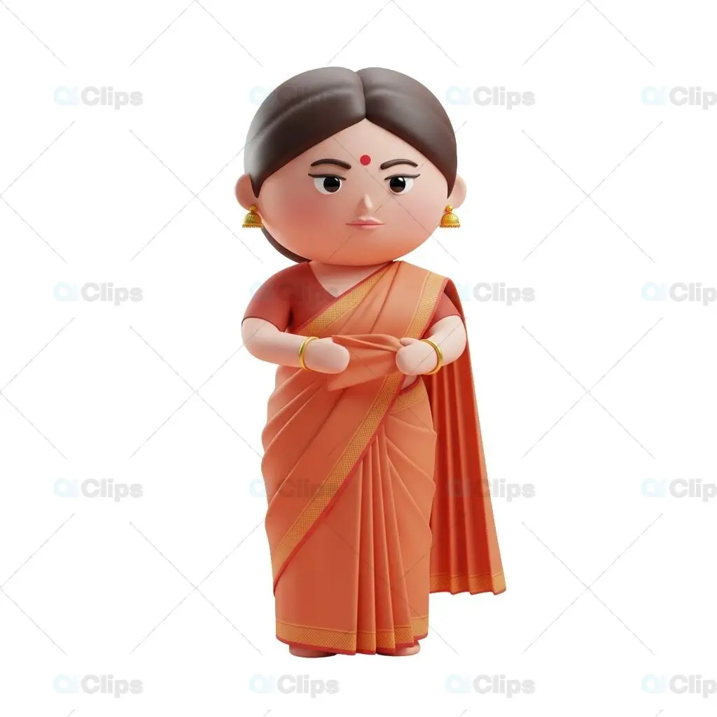 3D Indian Woman in Orange Saree