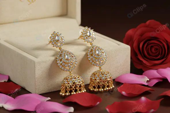 Luxury Indian Gold Jhumka Earrings with Diamonds – Bridal Jewellery Display