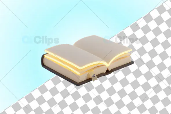 3D Open Book with Glow Effect and Transparent Background