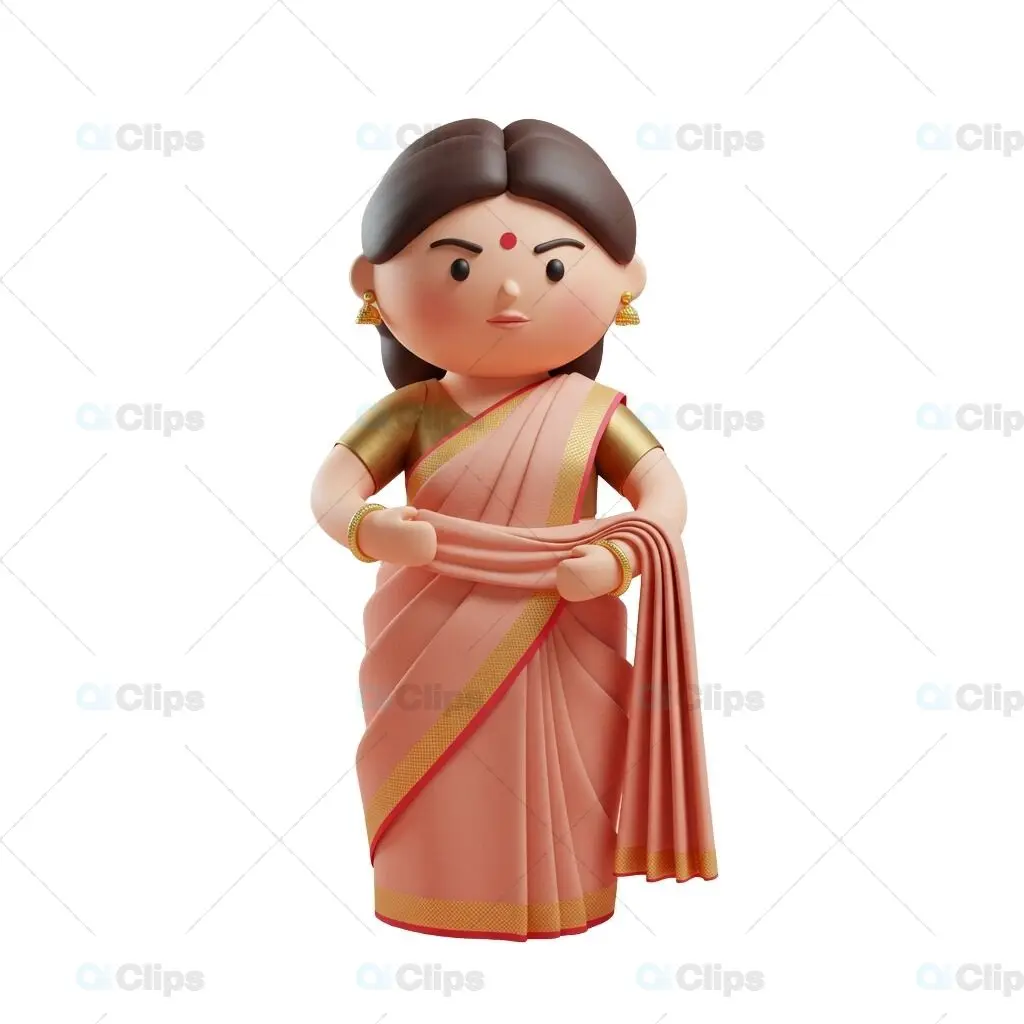 3D Indian Woman in Saree with Graceful Pose