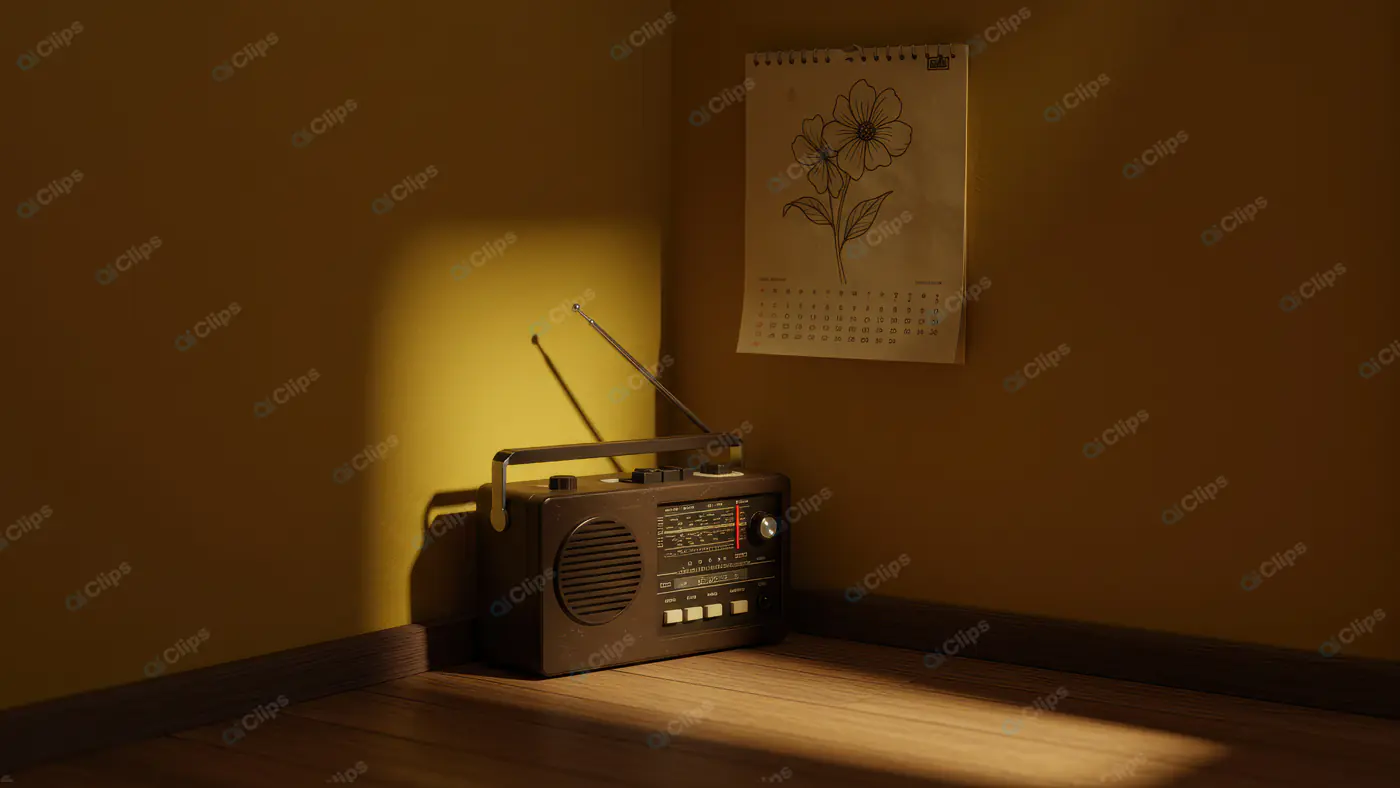 Vintage Radio in Cozy Corner with Calendar on Wall