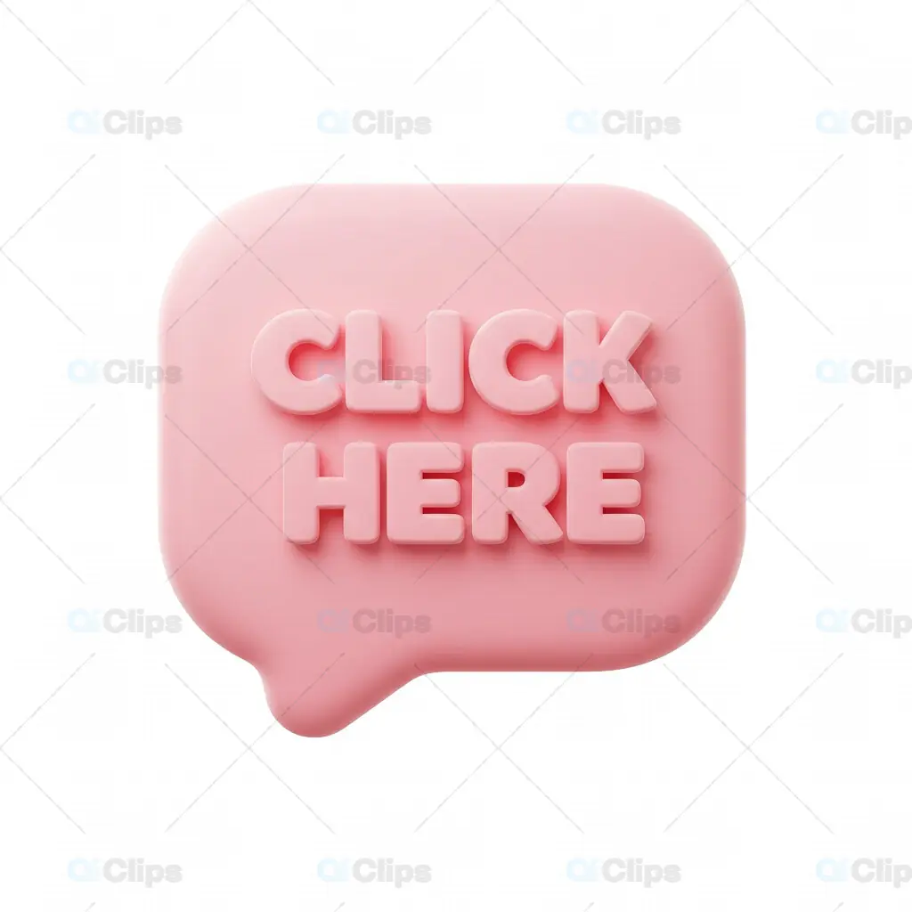 3D Pink "Click Here" Speech Bubble Icon