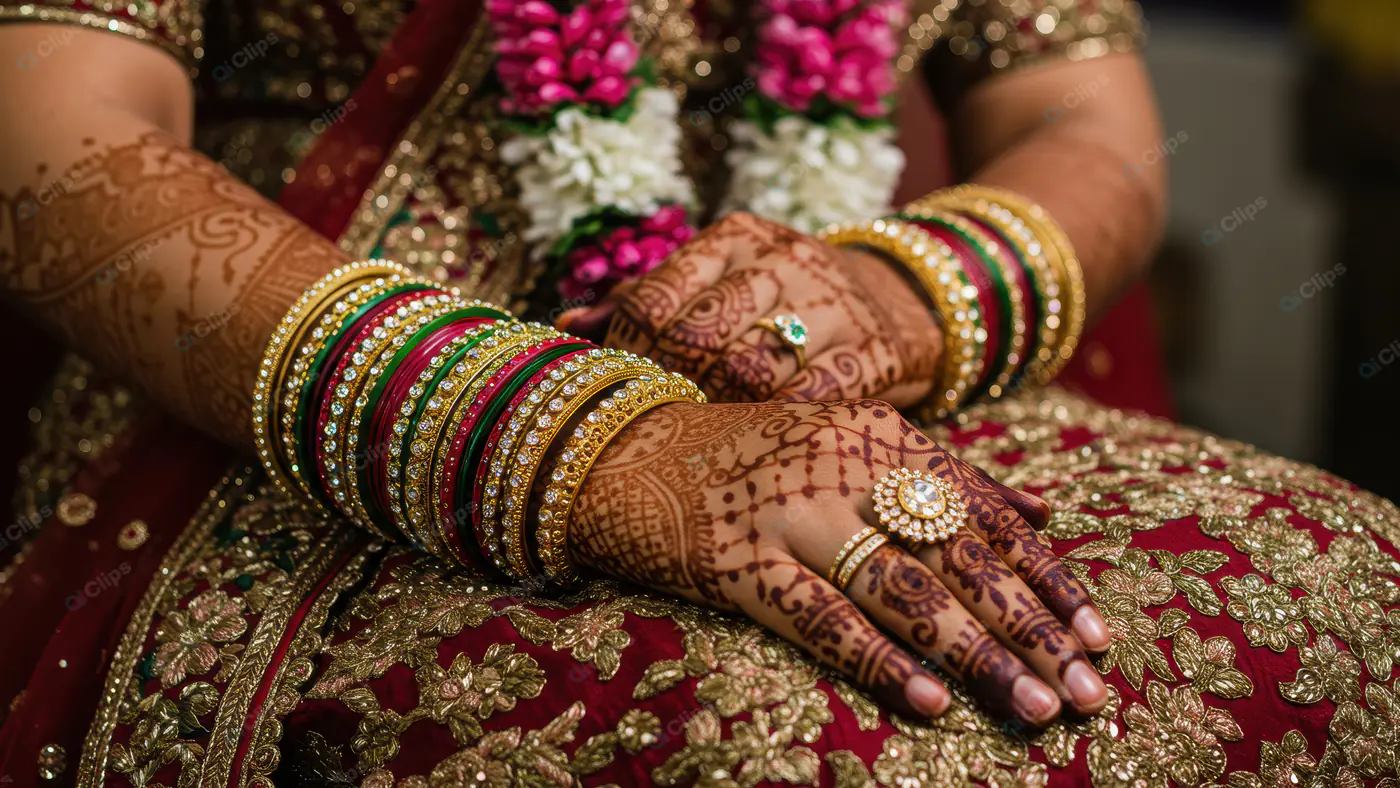 Indian Bridal Mehndi Hands with Bangles and Jewellery – Traditional Wedding Close-up