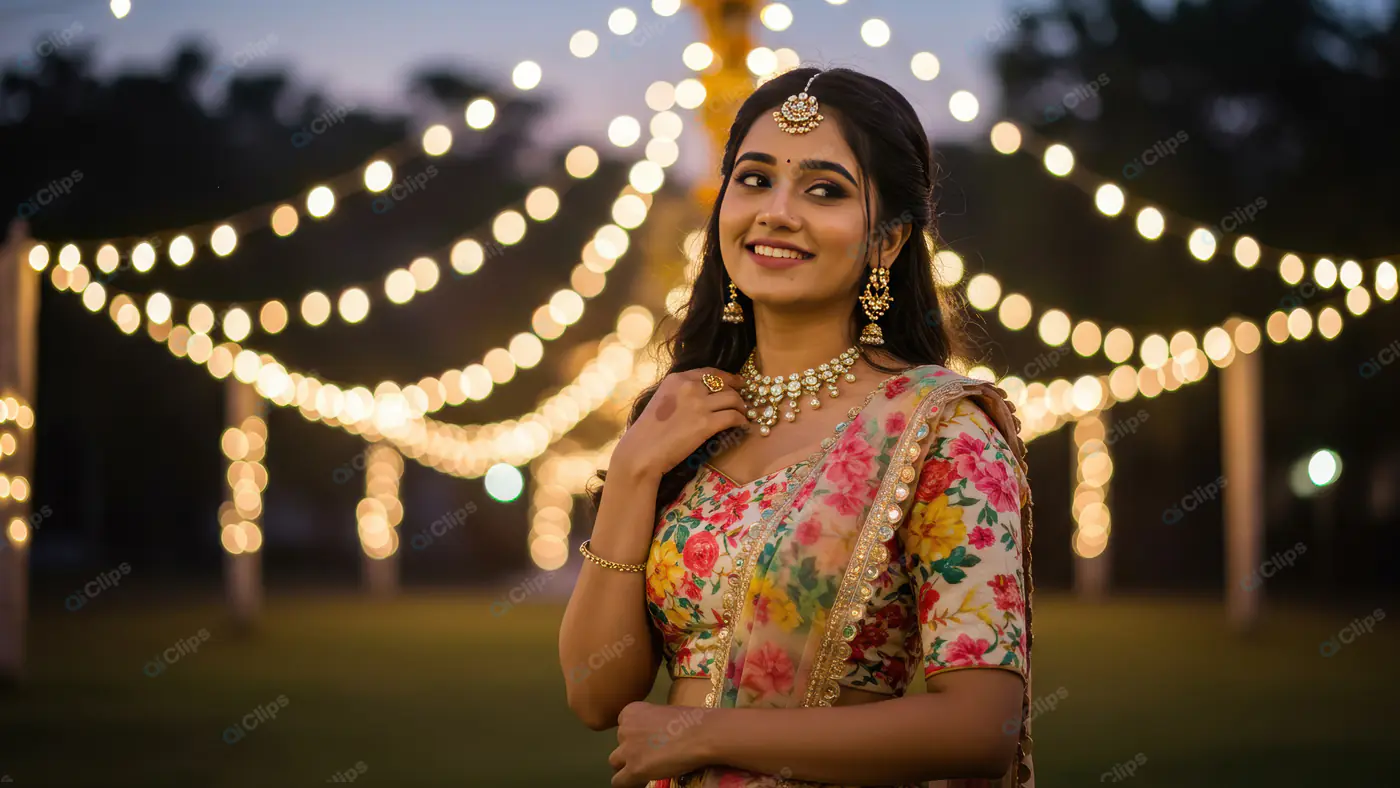 Beautiful Indian Woman at Festive Night Wedding Celebration