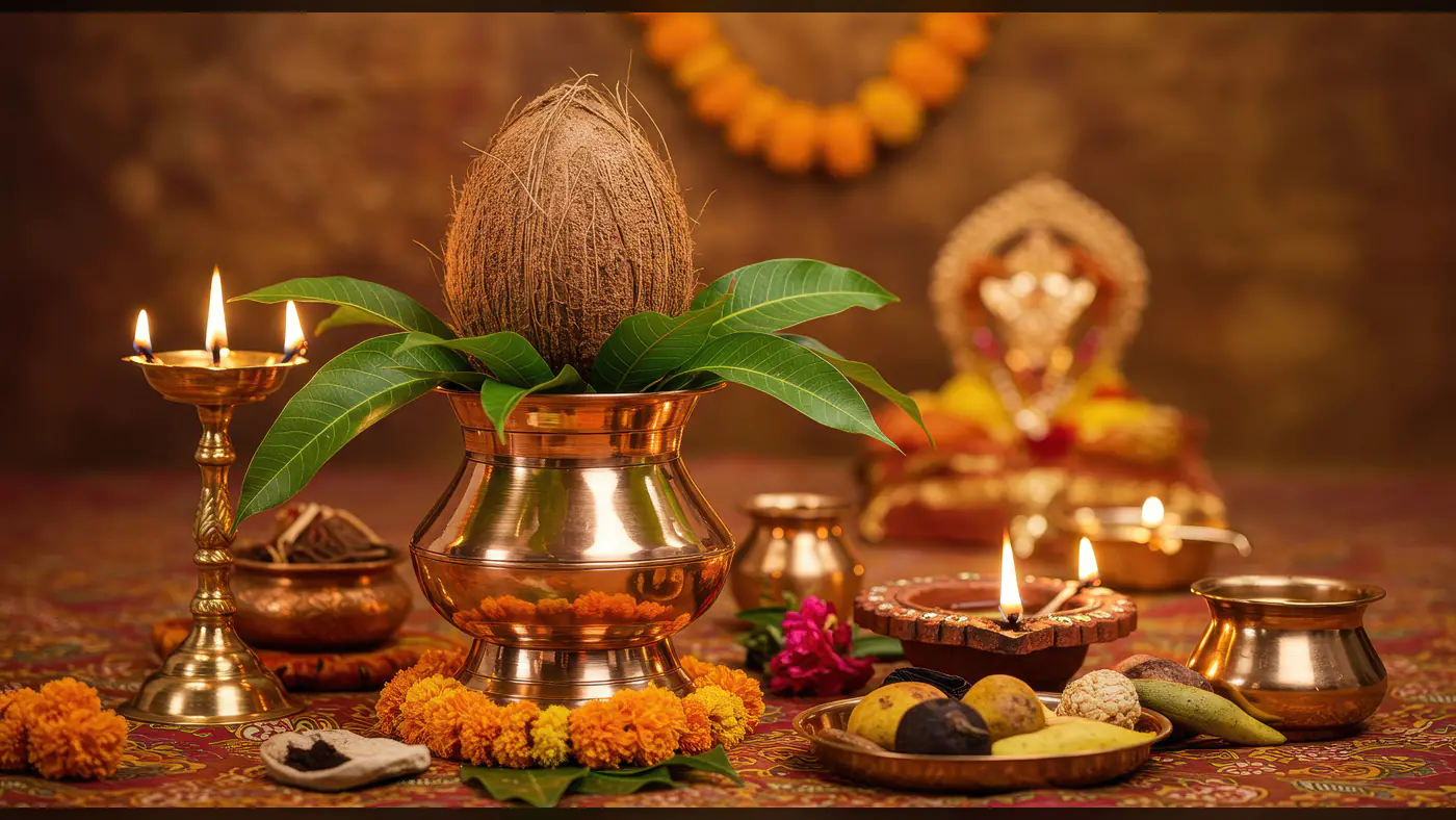Kalash and Puja Samagri for Traditional Indian Ritual